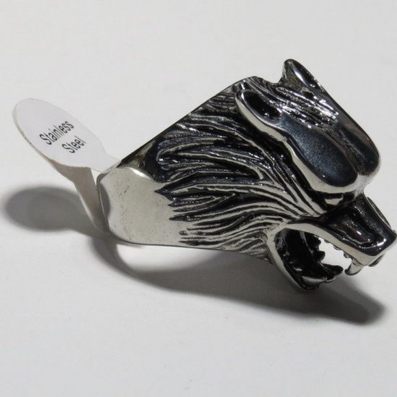 NEW Men's Stainless Steel Wolf Head Ring - Picture 6 of 7